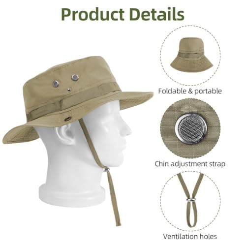 DiULi Sun Hats Convertible Safari Hat with Foldable Brim, Dark Khaki — view 3
