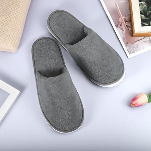 FEZTGVOFA 3 Pairs Hotel Slippers, Spa Slippers, Comfortable Disposable Non-Slip Guest Slipper, Soft Coral Velvet Travel Slipper, for Spa, Travel, Family Hotels,Guest — view 2