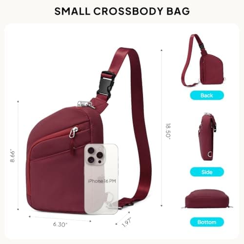 TOPEAST Anti Theft Crossbody Bags for Women Men, Small Sling Crossbody Bag Travel Purse Shoulder Wallet with RFID Blocking, Burgundy, Anti-theft Crossbody Travel Bag for Women & Men — view 4