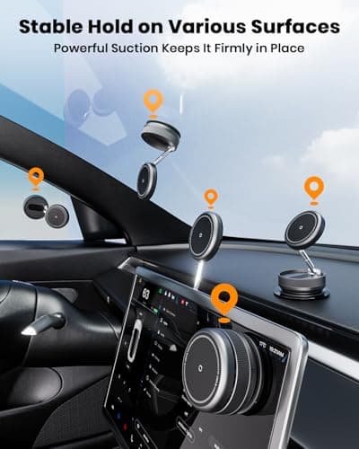 MiiKARE 2025 Upgraded Magnetic Phone Holder 360° Rotating Vacuum Magnetic Car Phone Holder for Magsafe,Adjustable&Foldable Magnets Car Phone Mount for Cars/Gym/Mirror/Shower for iPhone&Android,Black — view 6