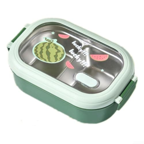 LatoYard Insulated Lunch Box Stainless Steel Compartment Food Storage 1000ml Portable Thermal Carrier for Kids Adults Picnic Travel Outdoor(Green)
