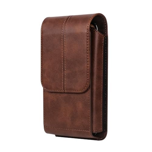 Leather Phone Waist Pack Mens Brown, Cell Phone Belt Clip Pouch, 7.2" Vertical Leather Smartphone Waist Bumbag Wallet with Belt Loop Card Holder Carrying Case Smartphone Sport Travel Purse