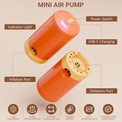HAFOEEP Mini Electric Air Pump for Inflatables, USB Rechargeable, Fast Inflating & Deflating, 5 Nozzles for Air Bed Mattress Paddling Pool Toys Swimming Ring Vacuum Bags, Portable Air Pump Camping — view 2