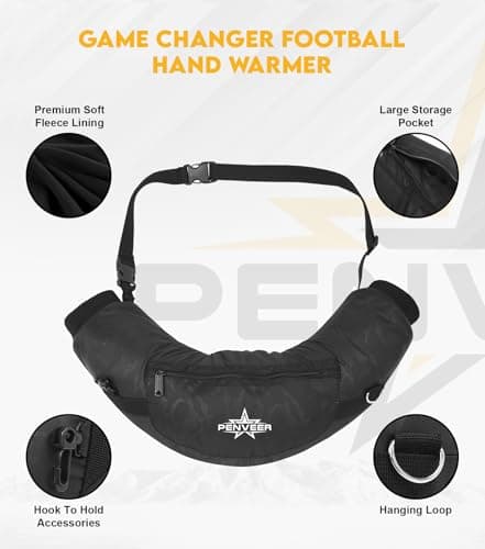Penveer Football Hand Warmer Pocket - Water Resistant Hand Warmer with Adjustable Strap, Ribbed Cuffs and Zip Pocket, Ideal for Football, Hunting and Outdoor Activities (Black Camo — view 2