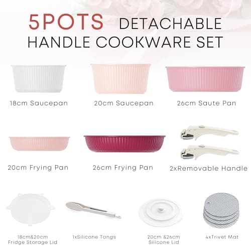 RIOVARM Induction Non Stick Frying Pan and Pot Set with Lids, Granite Cookware Set with Detachable Handles, Stackable Kitchen Cookware with Removable Handles, Camping Frying Pan Set, PFOA Free — view 2