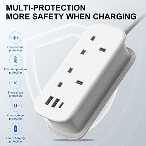 Unidapt Socket Extension Lead, USB C & A, White, 1.5M Rollable Cord — view 3