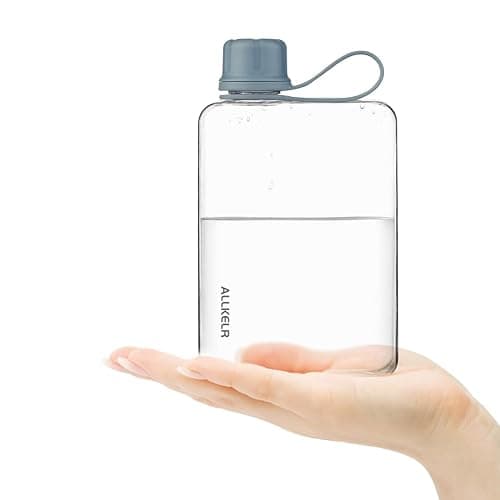 ALLKELR Portable Flat Water Bottle Flask,BPA Free Reusable Tritan Plastic Travel Water Bottle Cup,Lightweight Leakproof Slim Water Bottle Fits Purse,Backpacking, Hiking (Blue, 17 oz) — view 2