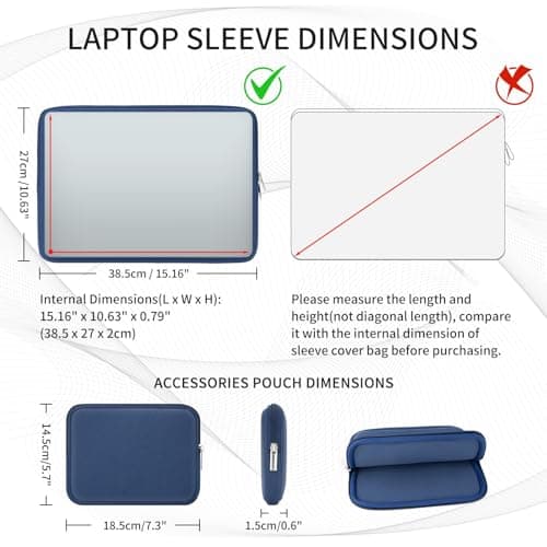 RAINYEAR 15.6 Inch Laptop Sleeve Case with Accessories Pouch, Navy Blue — view 6