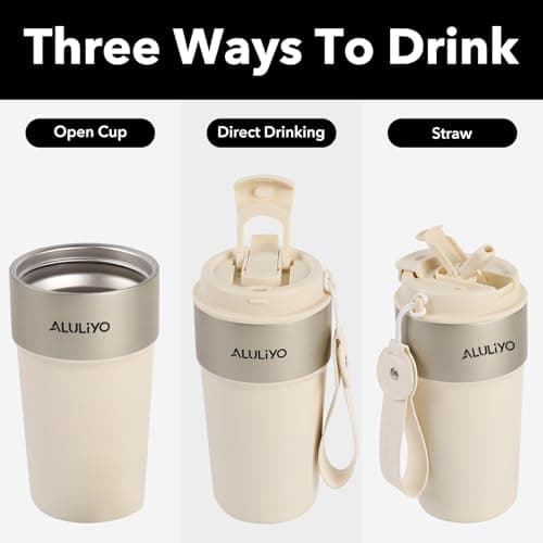 ALULIYO Travel Mug, Insulated Coffee Cup with Straw & Lid, 500ML, White — view 5