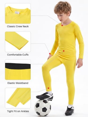 Hotfiary Kids Boys Thermal Base Layer Set Football Skin, Yellow, 8-9Y — view 6