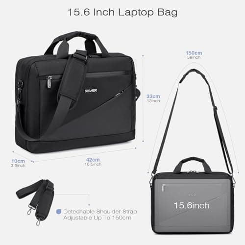 SPAHER 15,6 Inch Mens Laptop Bag Briefcase for Men Women Large Business Work Laptop Handbag Shoulder Office Bag for Mens Laptop Messenger Bag with Removable Shoulder Strap Black — view 2