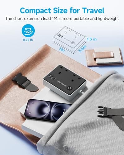 Black Extension Lead 1M with 3 USB Slots, 2 Gang Short Extension Lead — view 5