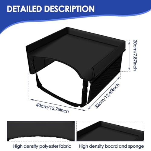 Kids Travel Tray for Toddler Car Seat, Foldable Car Tray Toddler Car Seat Tray with Pocket and Adjustable Shoulder Strap, Kids Car Lap Tray Snack Play Travel Tray for Kids Travel Airplane(Black) — view 2