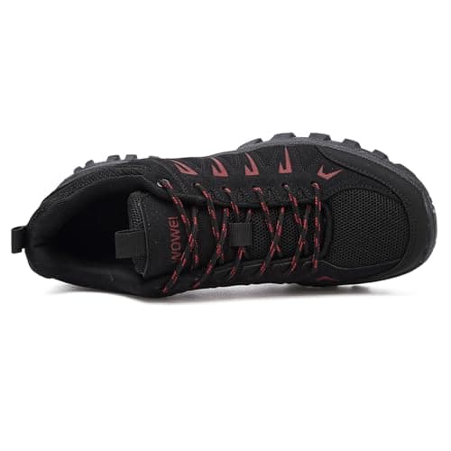 HaloTeam Trekking Shoes Mens Outdoor Travelling Walking Shoes Non-Slip Lace-up Hiking Boots,Black Red,8.5 UK — view 2