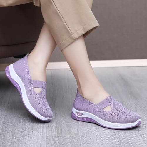 Women's Orthopedic Mesh Walking Shoes Athletic Sport Running Sneakers Slip-on Cozy Breathable UK Size 6 Lavender — view 5