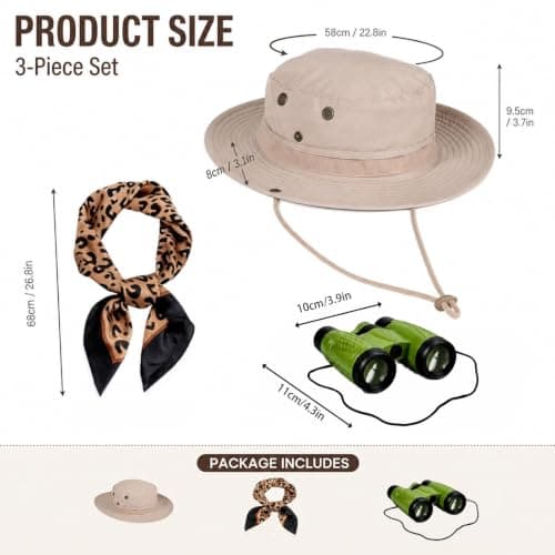 3PCS Explorer Costume, Hat and Scarf Set with Binoculars.Costume Party, Outdoor Adventure, Cos, Music Festival, Travel Photography — view 2