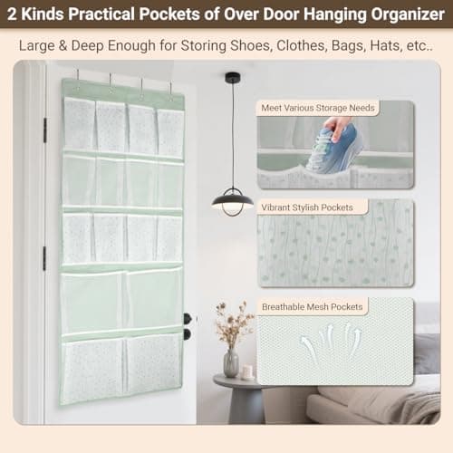 16 Pockets - Over Door Hanging Organiser with 4 Kinds Pouches,Back of Door Bathroom Hanging Shelves Holder for Shoes,Sock,Hat,Underwear,Travel Outfit,Space-saving Storage Organization for Home,Dorm,RV — view 6