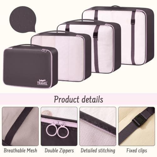Packing Cubes for Suitcases, MOFELON 8 PCS Travel Luggage Organiser Bags, Waterproof Compression Packing Cubes for Backpack, Travel Essentials for Clothes Shoes Storage Bag-Coffee Pink — view 5