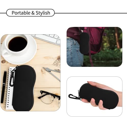 Hion Eyeglass Case Sunglasses Soft Pouch with Belt Clip Ultra Light Neoprene Zipper Eyeglass Case Printed Sunglass Bag for Stylish Portable Travel Glasses Casefor Men & Women(Black) — view 5