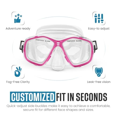 Two Bare Feet Snorkel and Mask PVC Diving Set – (Kids) Snorkeling Gear with Anti-Leak Design, Comfortable Fit, Clear Vision Lens, and Adjustable Straps for Diving, Swimming & Watersports (Pink) — view 2