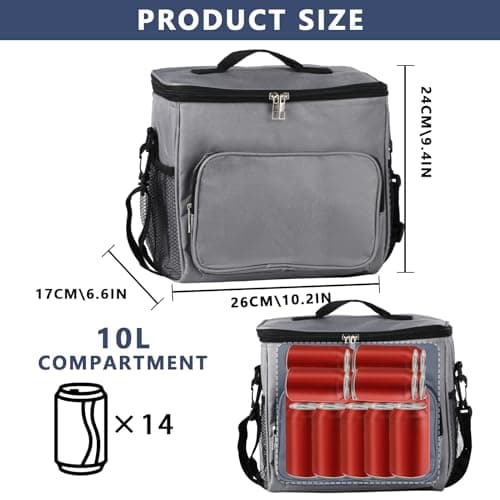 10L Insulated Lunch Bag, Collapsible Portable Cooler Tote with Front Pocket — view 2
