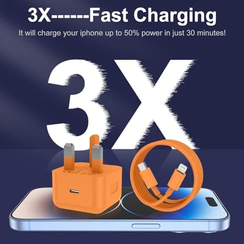 iPhone Charger Fast Charge 20W PD Fast for Apple Charger UK USB C Plug With 2M&3M iPhone Fast Charger Cable [ MFi Certified] Lightning Cable for iPhone 14 13 12 11 Pro Max, iPad (Orange, 2Packs) — view 4