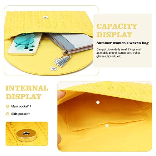 Syrads Women's Straw Clutch Purse Summer Beach Bags Envelope Evening Clutch Woven Handbags,Yellow C — view 5