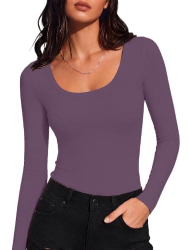 IWOLLENCE Thermal Tops Womens Scoop Neck Underlayer (Purple, M) — view 2