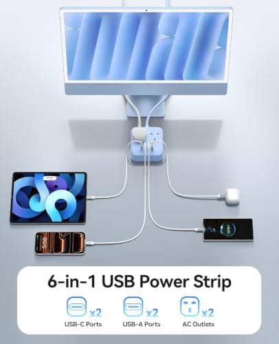 ORICO 1.5M Extension Lead with USB Slots, PD 20W USB C Charger Blue — view 3