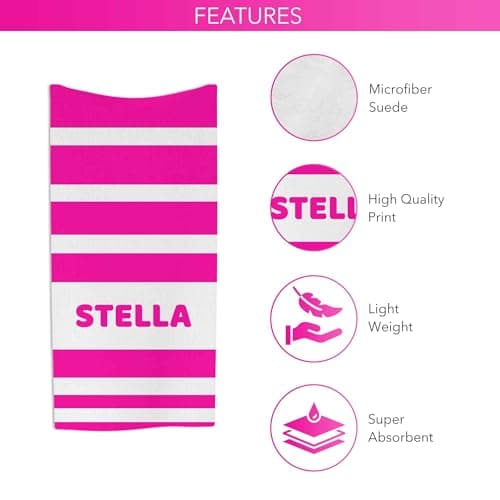 Custom Name Printed Beach Towel Personalised Microfibre Quick Dry Sand Free Large Travel Towel Stripe Style for Holiday Pool Swimming Gym Spa Gift for Him Her — view 3