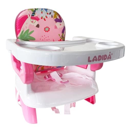 LADIDA Baby Booster Seat and High Chair, Easy to Fold and Transport, Adorable Pink Unicorn Design