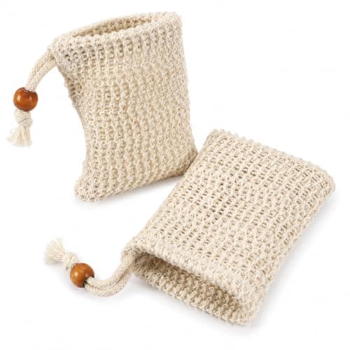 2 Pcs Sisal Soap Bag,Natural Exfoliating soap Bag with Drawstring for Foaming,Exfoliating Soap's Saverbag,Drying Soaps,Eco Friendly Shower Travel Bags for Shampoo Bars,Bath Shower Foaming