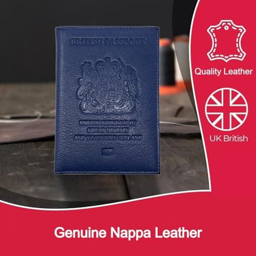 UK Leather Passport Cover – British RFID Blocking Holder, Navy Blue — view 6