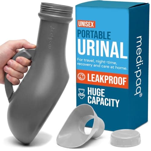 Medipaq Portable Urinal 1.2L, Male & Female Pee Bottle, Silver