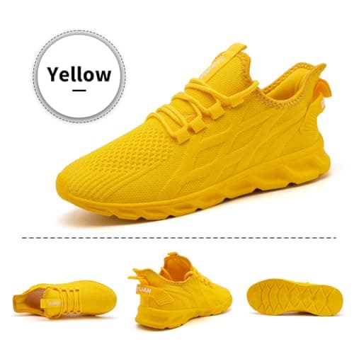UROMGV Womens Sneakers Slip on Walking Running Shoes Tennis Trainers Workout Fitness Sports Athletic Lightweight Breathable Fashion Casual Yellow UK 7 — view 3