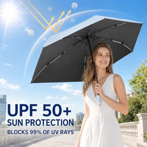 Mini Travel Sun Umbrella with Ring Handle UPF 50+ UV Protection，Yellow — view 4