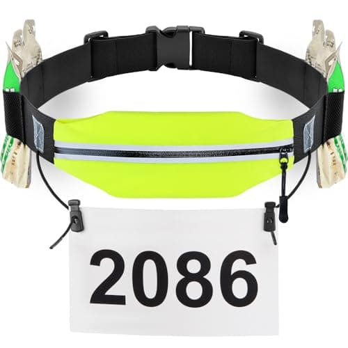 Slim Running Belt Race Number Belt Runners Pouch Triathlon Race Belt BIB Holder with 6 Energy Gel Loops for Workout, Jogging, Triathalon, Marathon, Running and Cycling, 04 Yellow, One Size