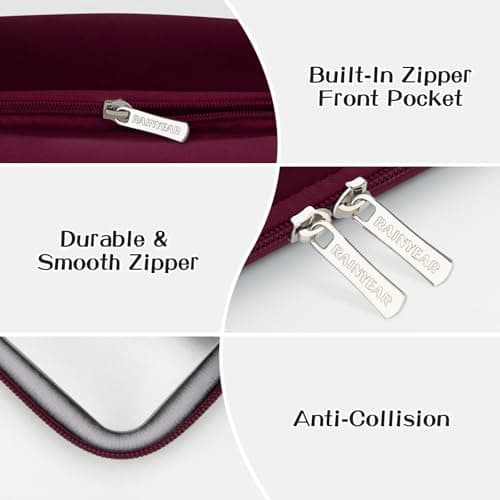 RAINYEAR 15.6 Inch Laptop Sleeve Soft Case with Front Pocket, Red — view 4