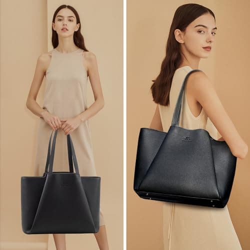 LOVEVOOK Laptop Bags for Women, 15.6 inch Handbags Tote Bags with Compartments, PU Leather Shoulder Work Bag Ladies Handbags with Purse for College Office Business Shopping, Black — view 2
