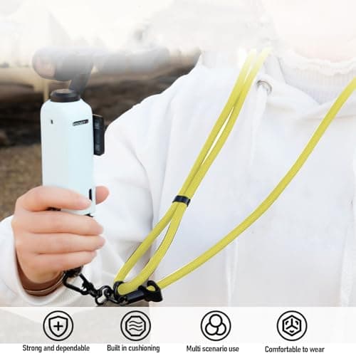 LIYJTK Action Camera Lanyard Adjustable Quick Release Anti Lost Rope for Pocket 3, Action 5, ONE X4 Adjustable Strap (Yellow) — view 2