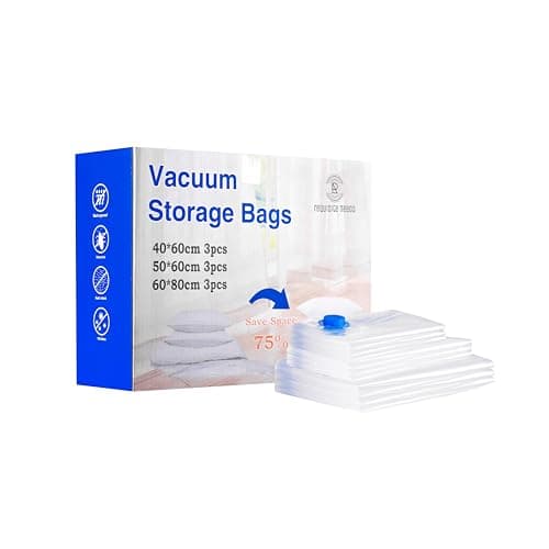 Requisite Needs Vacuum Storage Bags, 9 Pack Space Saver Compression Bags with Durable Protective Seal, 3 Sizes (40x60cm, 50x60cm, 60x80cm), Waterproof Reusable for Clothes, Bedding
