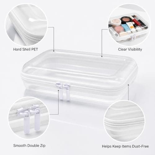 3PCS Clear Hard Shell Zipper Cases, Transparent PET Storage Cases with Double Zipper, Stackable Sealed Toy Storage Bags, Clear Busy Bags for Travel Toiletry Organiser, Makeup and Stationery — view 3