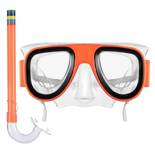 Hardys Kids Snorkel Set - Two Piece Snorkel Mask & Mouthpiece, Adjustable Strap, Comfortable Fit, Watertight Seal, Clear View Lenses, Orange