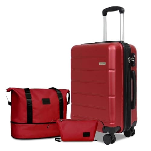 Voytra ABS Hardshell Suitcase Eco Friendly Travel Gear with Silent Dual Wheels, TSA Lock & YKK Zipper | Perfect for Nature Lovers & Sustainable Tourism, Red, (20/DB/TB)-Expandable