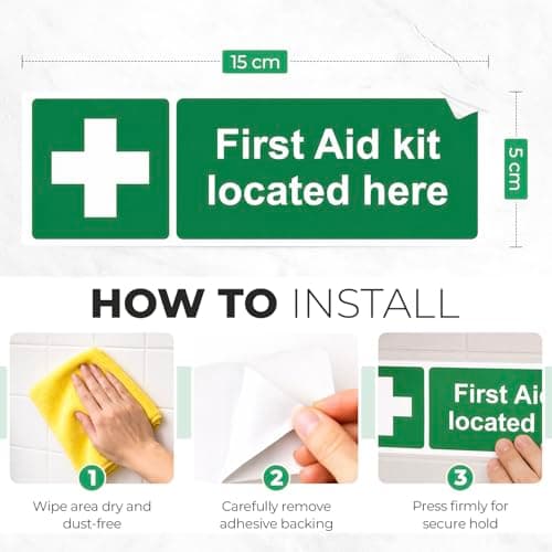 First Aid Kit Located Here Sign | 4 Pack | 15 x 5cm | Self Adhesive Safety Stickers | Gloss Finish — view 4
