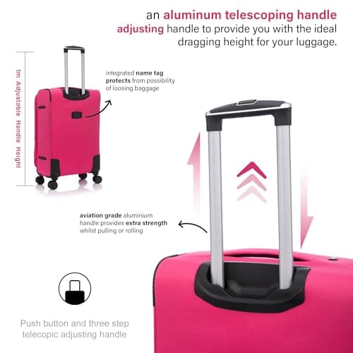 Aerostar Extra Large 32” Lightweight Softshell Expandable Suitcase, Integrated Combination Lock, 4 Wheels Check in Luggage for 30kg (Coral Pink, 162 litres) — view 5