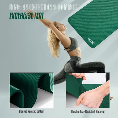 Xn8 Sports Yoga mat 10mm & 15mm Thick NBR Exercise Mat - Non-Tearable Pilates Mat with Extra Carry Strap - Yoga Mats for Women Men for Aerobics Lunges Planks Indoor & Outdoor 61Lx20Wx1.5 & 1Th — view 2