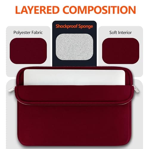 BAAGOAZ 14 Inch Laptop Sleeve with Hidden Front Pocket, Red — view 3