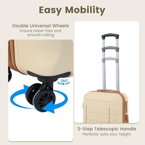 COSTWAY Suitcase Sets 5 Piece, 20"/24"/28" Lightweight Luggage Set (Beige) — view 6