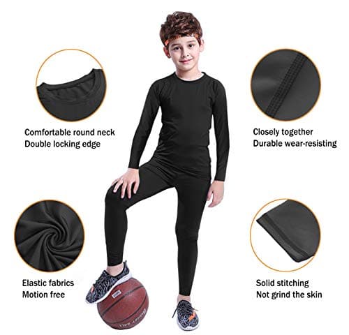 HOPLYNN Youth Boys' Compression Leggings Athletic Shirt Tights Top Base Layer Set Sports Youth for Kids Balck L — view 5